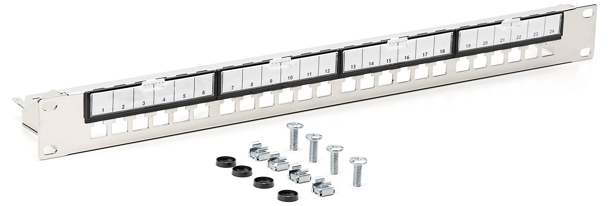 Digitus DN-91411-G 24 portů patch panel 483 mm (19") 1 U ocelová, pozinkovaná, černá, černá (RAL 9005), kov neosazený-4