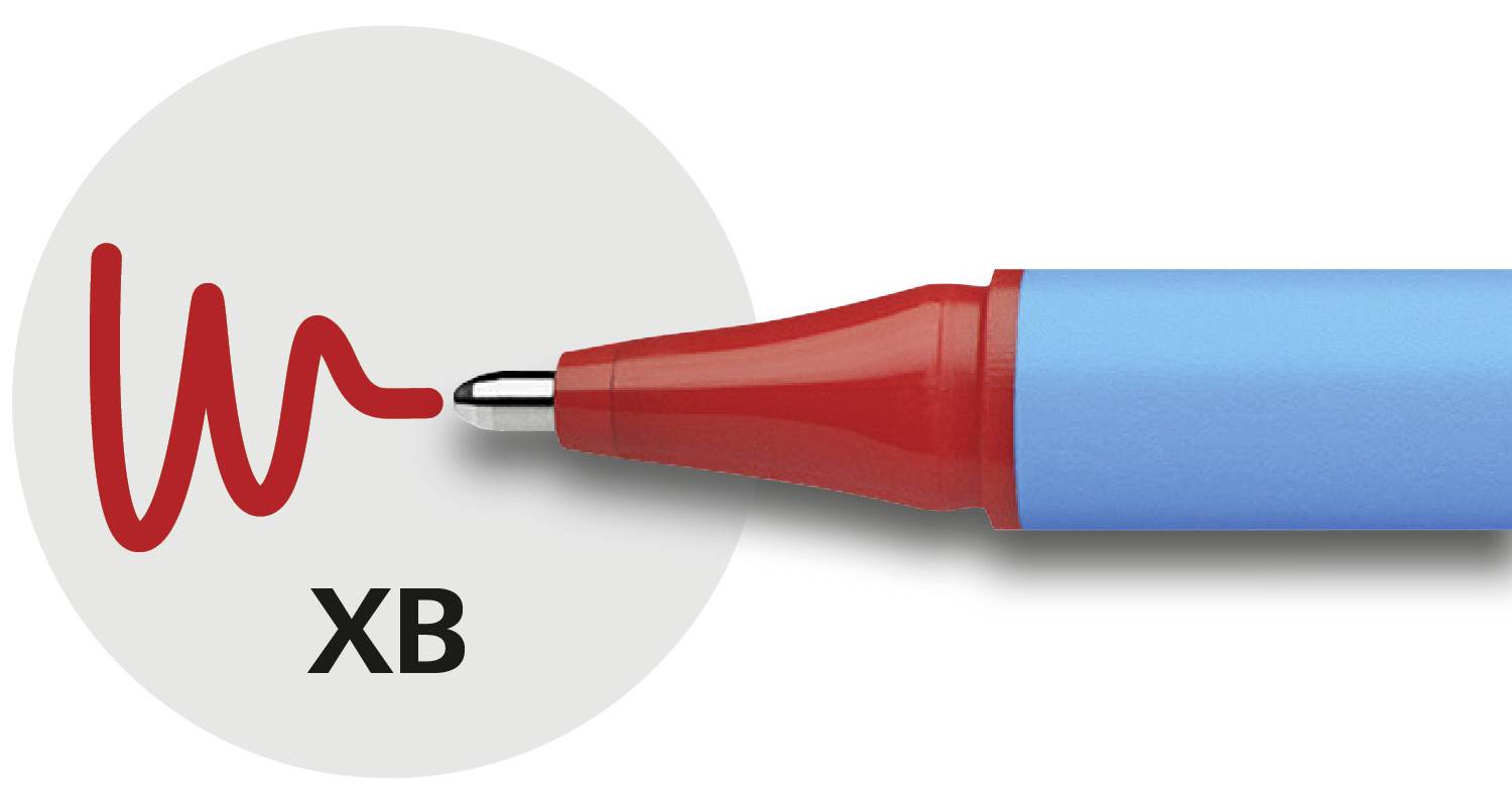 Modrý fix s červeným hrotem kreslí červenou čáru. Vedle text 'XB'.