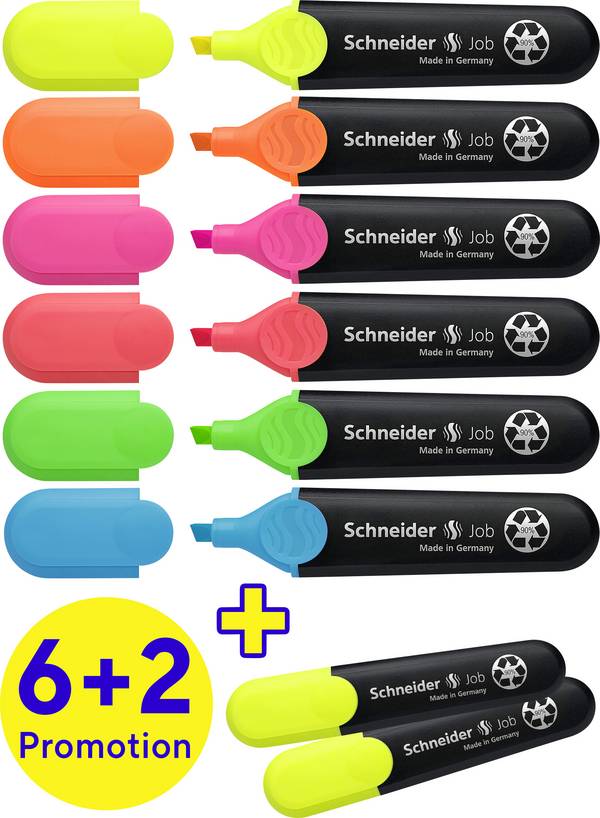 Schneider Schreibgeräte zvýrazňovač textu  Textmarker Job sortiert Karton-Etui 8 Stück Aktion 115068 tříděná (není možný výběr barev)   8 ks