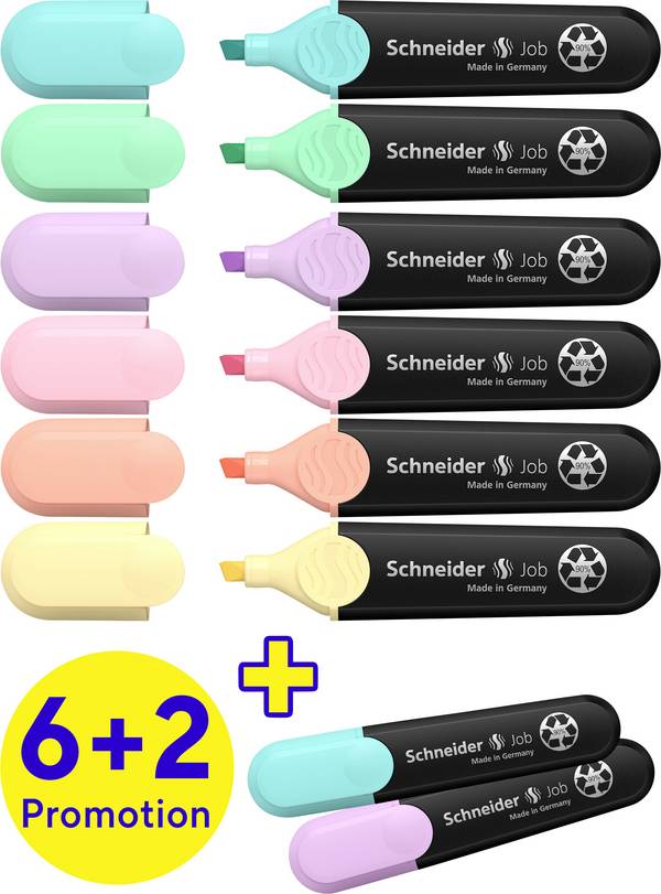Schneider Schreibgeräte zvýrazňovač textu  Textmarker Job Aktion 6+2 Karton-Etui 8 Stück pastell 115090   8 ks