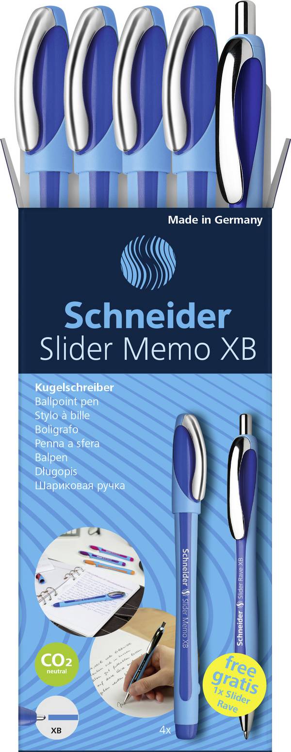 Schneider Schreibgeräte Etui 4x Kugelschreiber Memo + 1x Rave blau 150275 kuličkové pero   5 ks