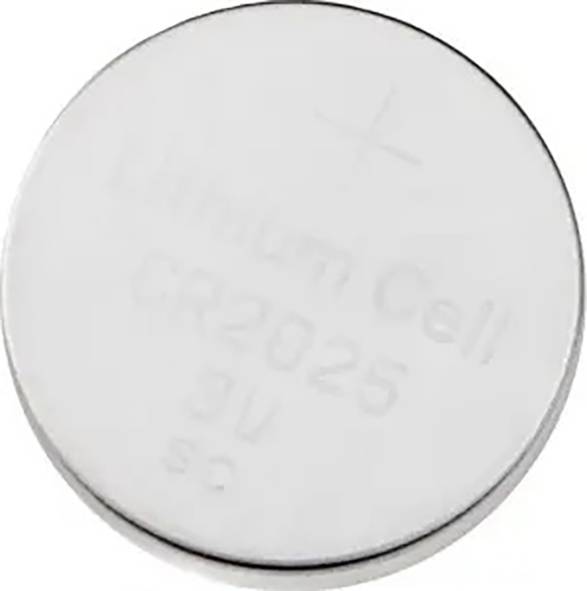 Stříbřitá knoflíková baterie s nápisem 'Lithium Cell CR2025 3V'.