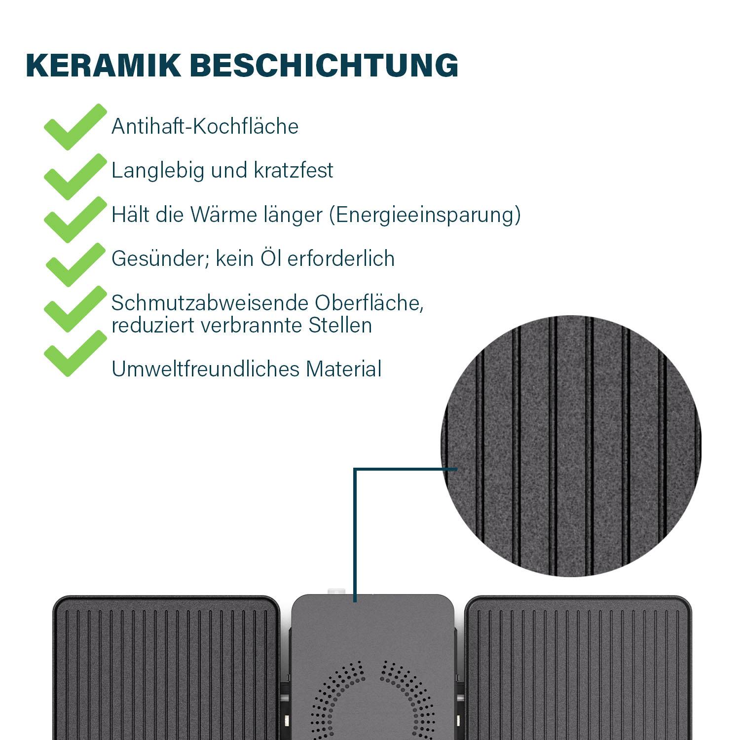Keramická povrchová úprava: nepřilnavý povrch pro vaření, trvanlivý a odolný proti poškrábání, úsporný na energii, zdravý; žádné škodlivé výpary.