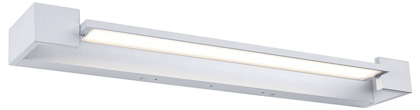 Stříbrné LED stropní svítidlo s obdélníkovým designem. Vyzařuje měkké, rozptýlené světlo a hodí se do moderních interiérů.