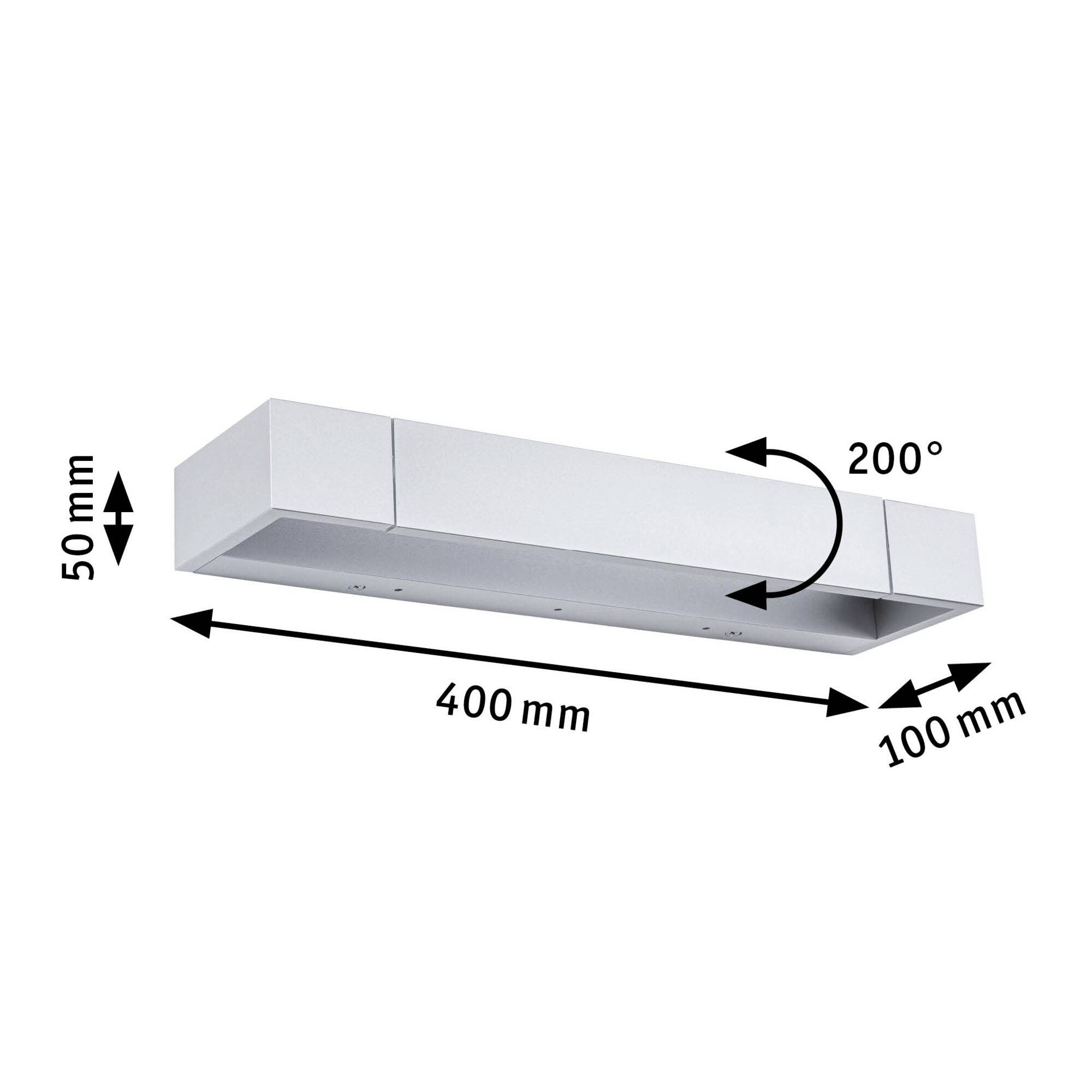 Obdélníková svítilna o rozměrech 400 mm x 100 mm x 50 mm, otočná až do 200 stupňů.