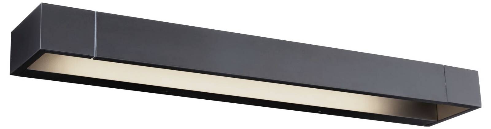 Obdélníková černá nástěnná lampa s minimalistickým designem. Ideální pro moderní interiéry.