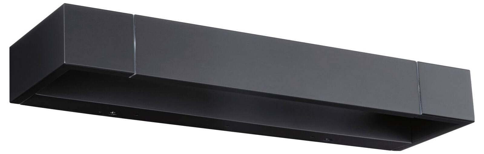 Černé nástěnné svítidlo obdélníkového tvaru s minimalistickým designem, vhodné pro moderní interiéry.