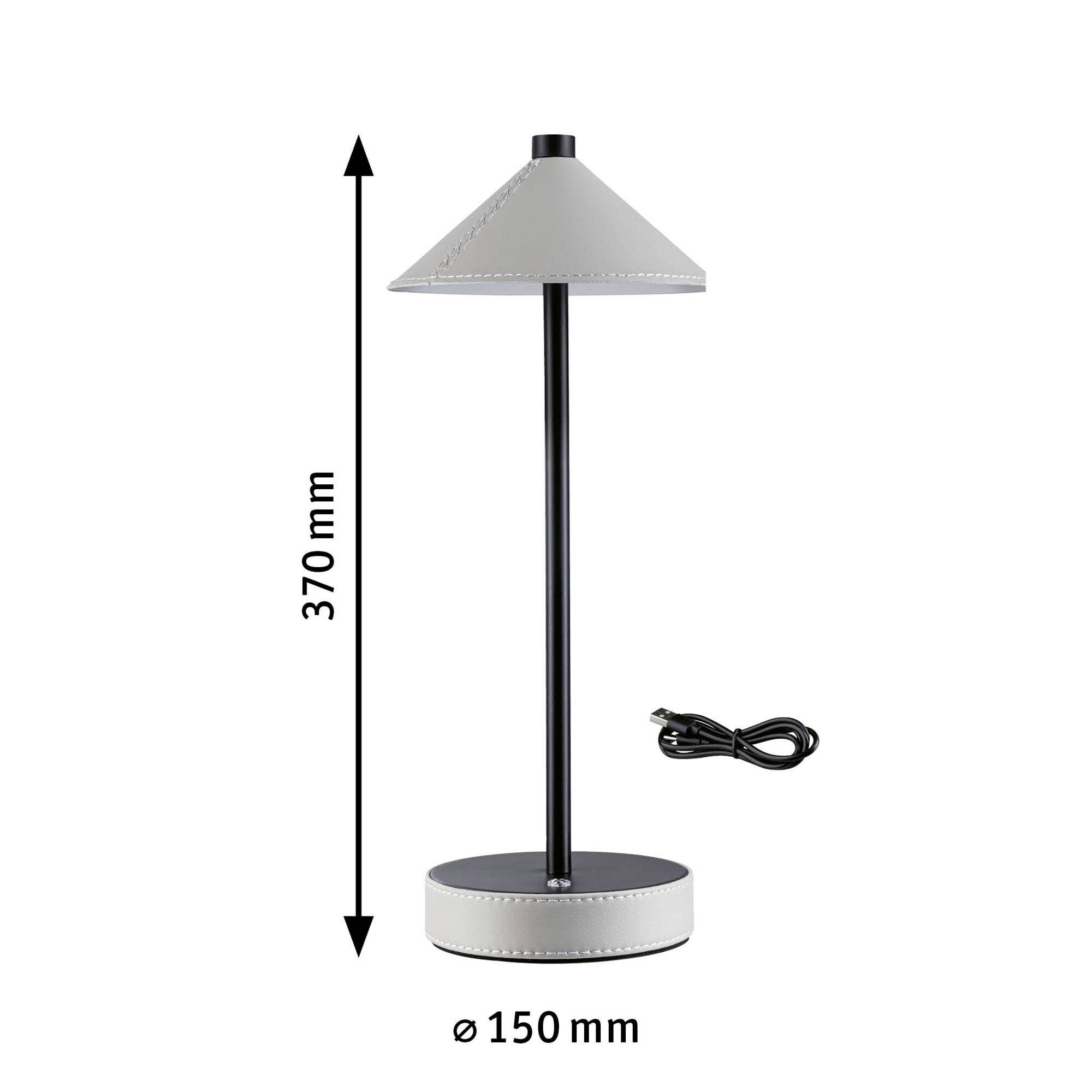 Stolní lampa z kovu, výška 370 mm, průměr 150 mm, včetně napájecího zdroje; moderní, štíhlý design.