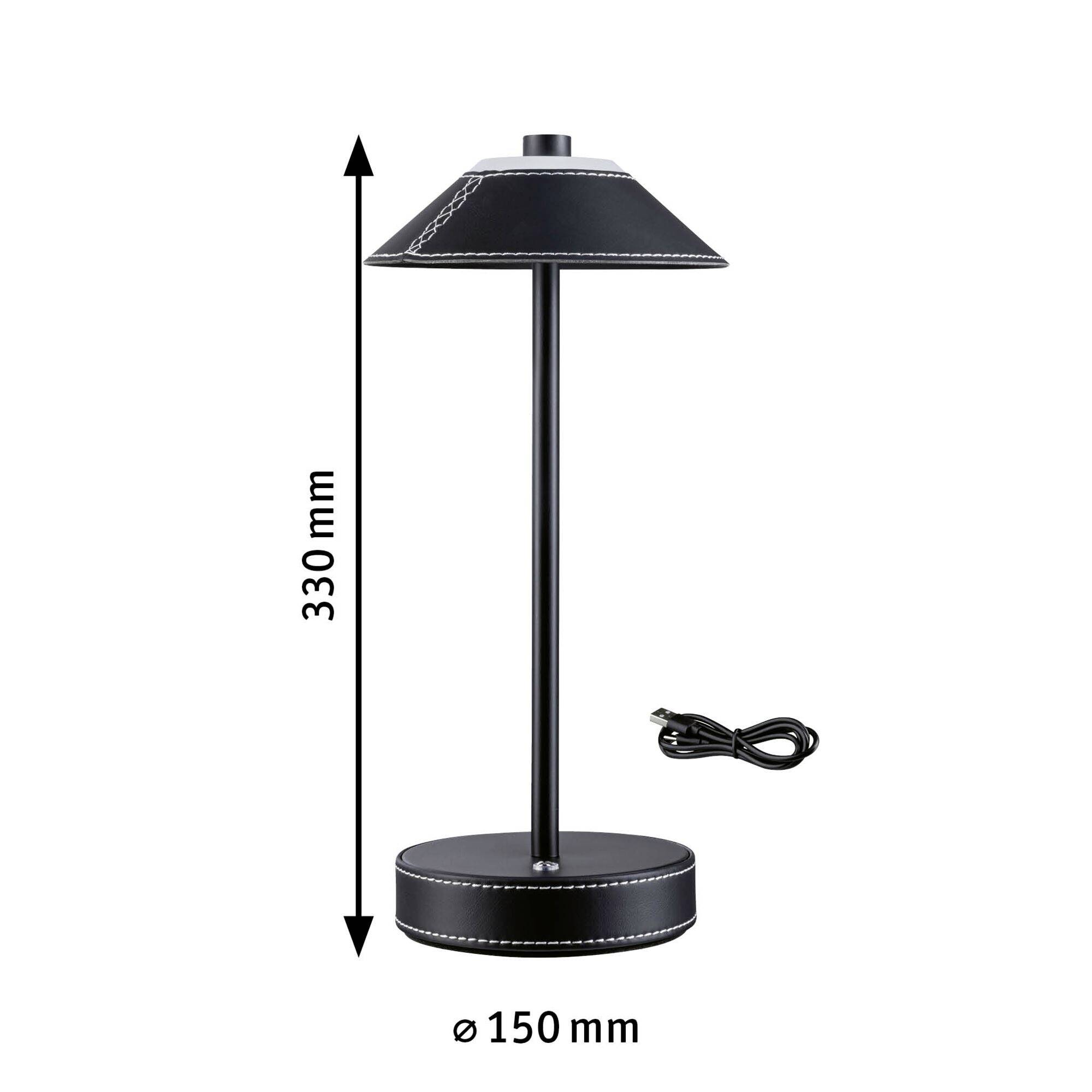 Černá stolní lampa s koženým potahem, výška 330 mm, průměr 150 mm, s síťovým kabelem.