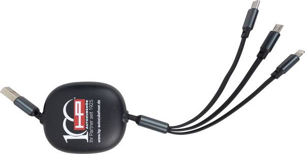 HP Autozubehör Ladekabel 3in1 ausziehbar USB nabíječka, Rychlonabíječka, 1x USB-C®, 1x  Apple Lightning;, 1x micro USB, Rychlé nabíjení, černá