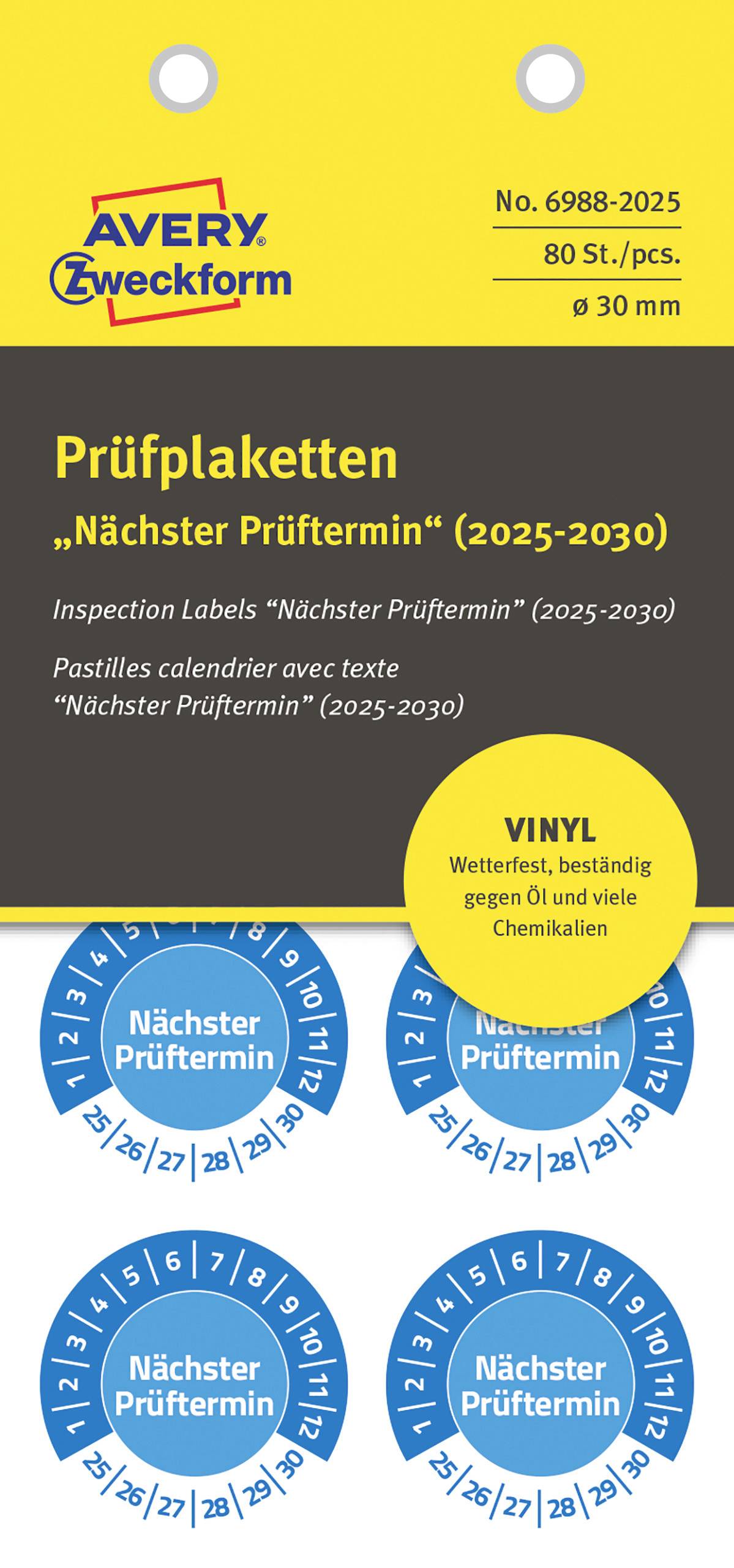 Avery-Zweckform 6988-2025 plaketa o zkoušce modrá samolepicí fólie (Ø) 30 mm 30 mm 80 ks