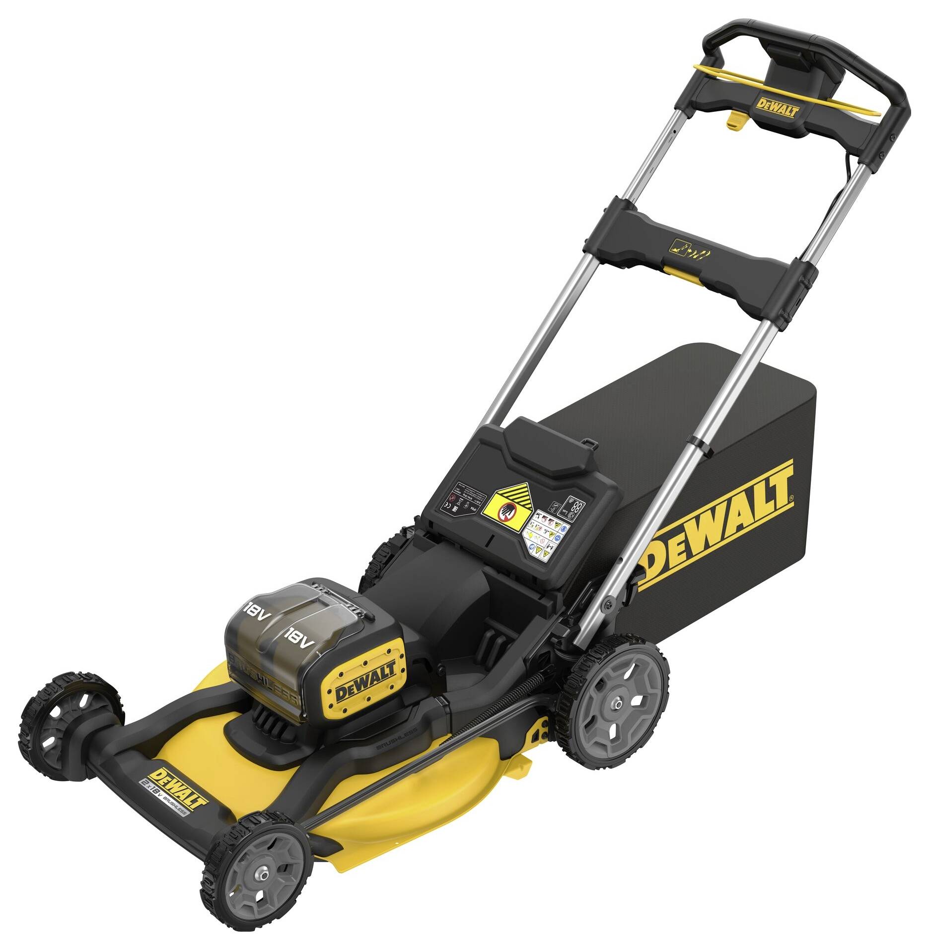 Sekačka s černým a žlutým designem, značky DeWalt, robustní konstrukce, vhodná pro venkovní použití.