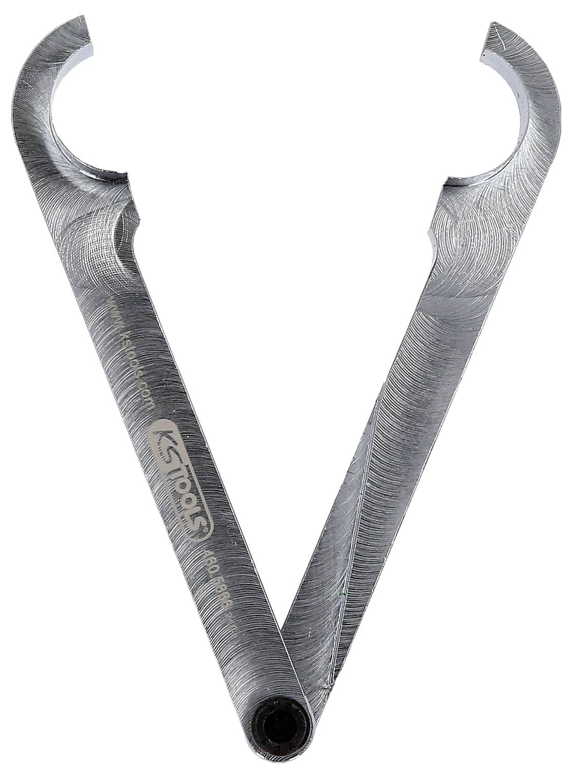 Stříbrné V-tvarované nástroj se dvěma zahnutými hroty, vyrobené společností KS Tools. Používá se k zajištění nástrčných klíčů.