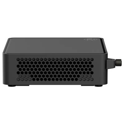 Černé, obdélníkové elektronické zařízení s bočním mřížkovým vzorem a HDMI portem vpravo.