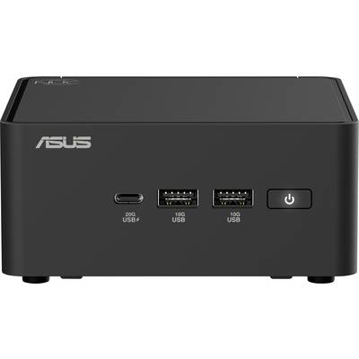 Černá skříň mini počítače Asus se třemi USB porty a síťovým vypínačem na přední straně.