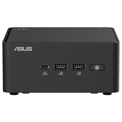Černý ASUS mini počítač s firemním logem, třemi USB porty a síťovým vypínačem na přední straně.