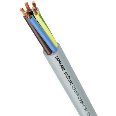 Šedý kabel se čtyřmi barevnými vodiči (modrý, žluto-zelený, hnědý, černý) s nápisem 'Lappkabel Stuttgart'.