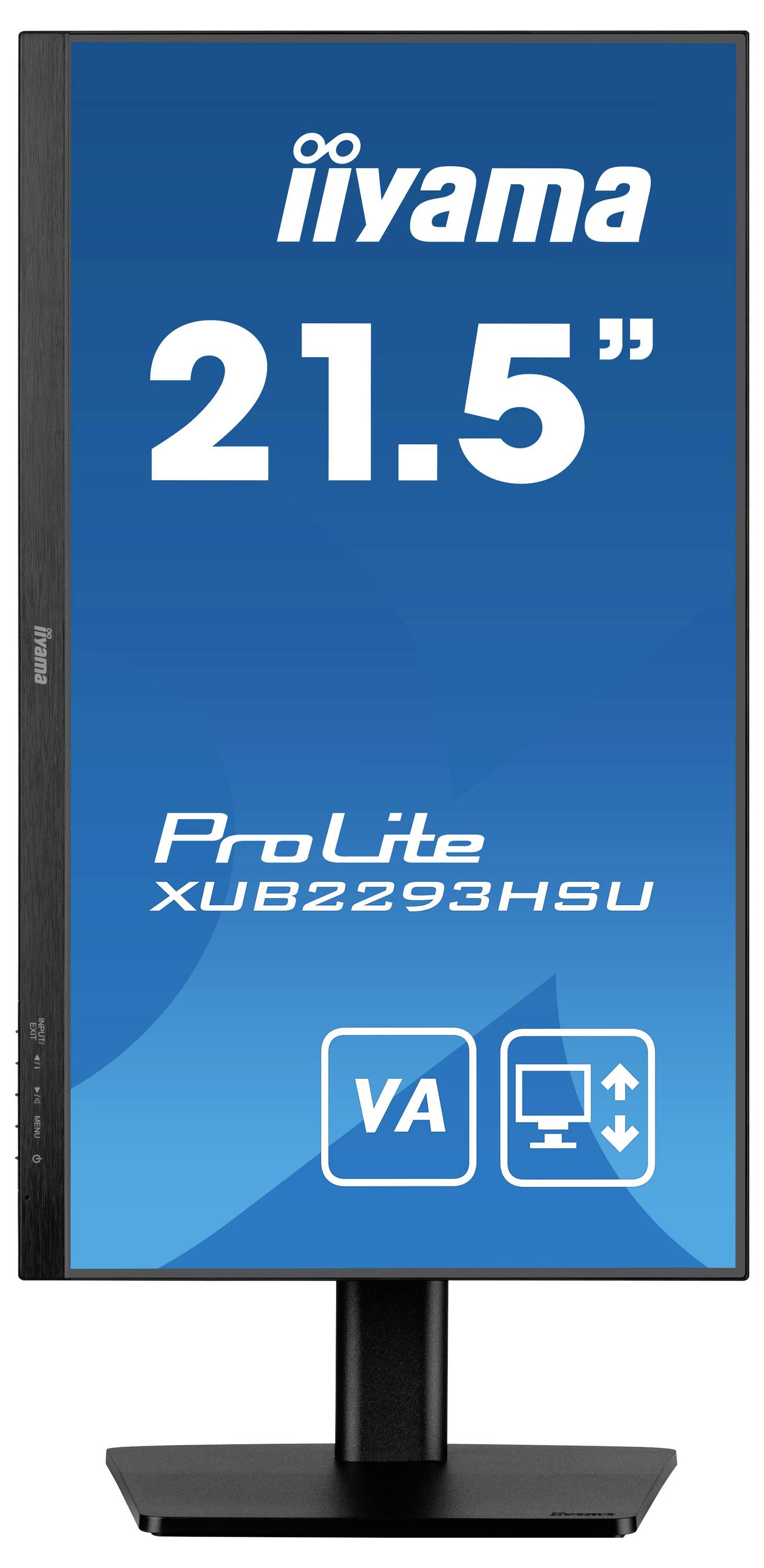 Černý počítačový monitor značky Iiyama, model ProLite XUB2293HSU, s úhlopříčkou 21,5 palce a VA panelem.