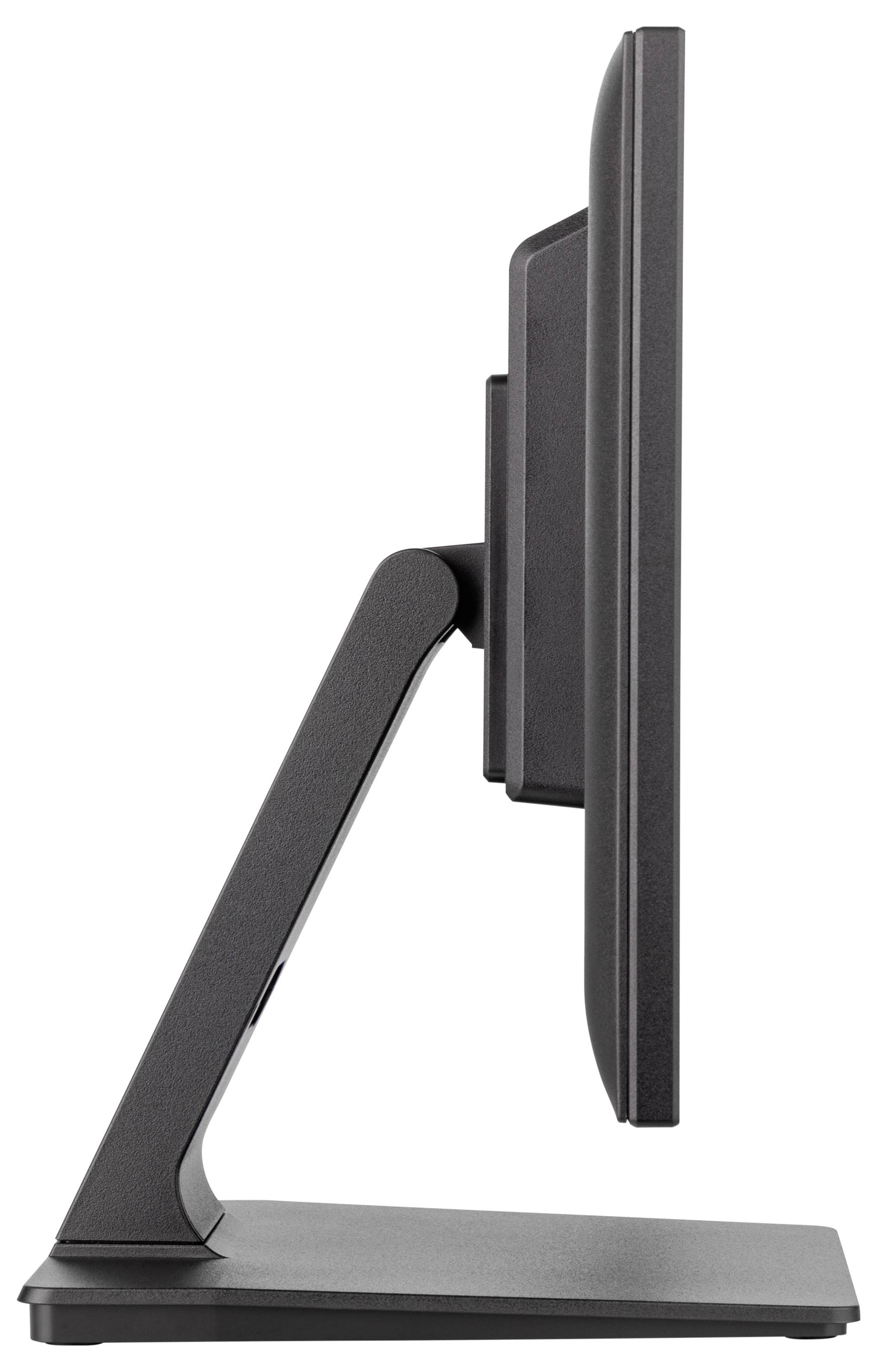 Pohled z boku na moderní počítačový monitor s elegantním designem umístěný na stabilním stojanu.