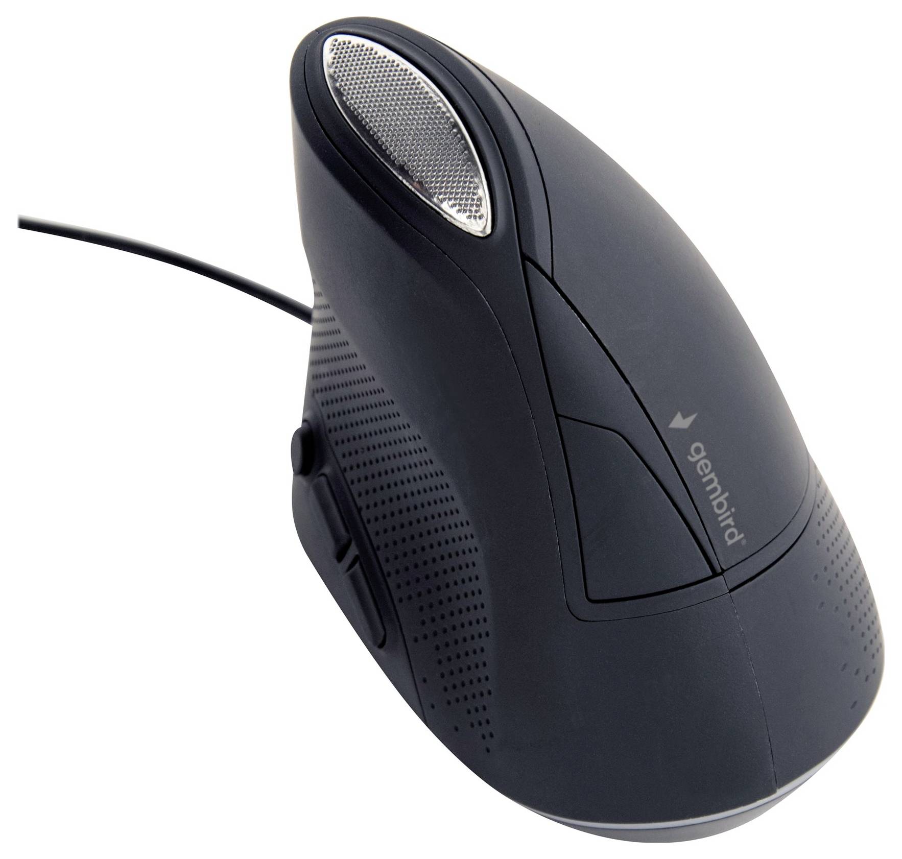 Černá vertikální myš s ergonomickým designem a připojením přes USB od značky Gembird.