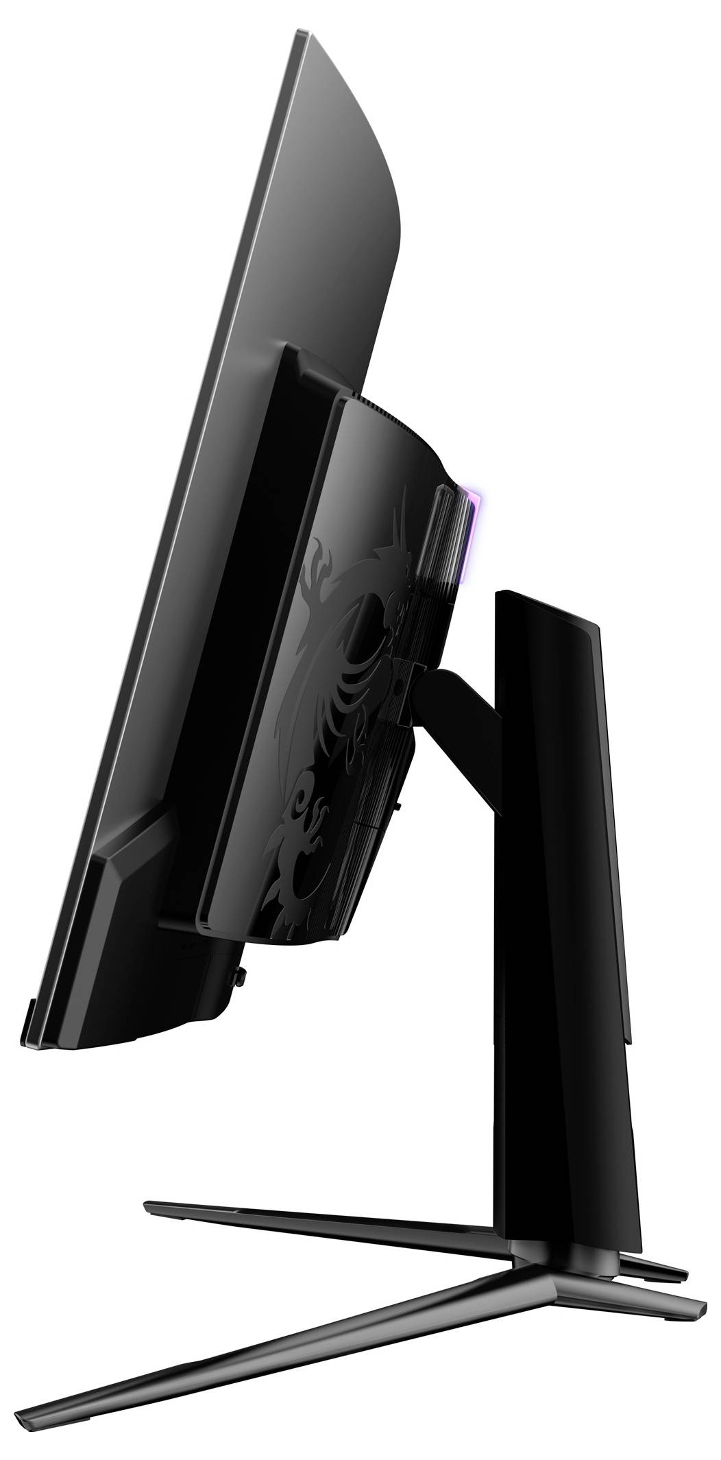 Jednostranný pohled na moderní počítačový monitor s elegantním designem a stabilním stojanem.