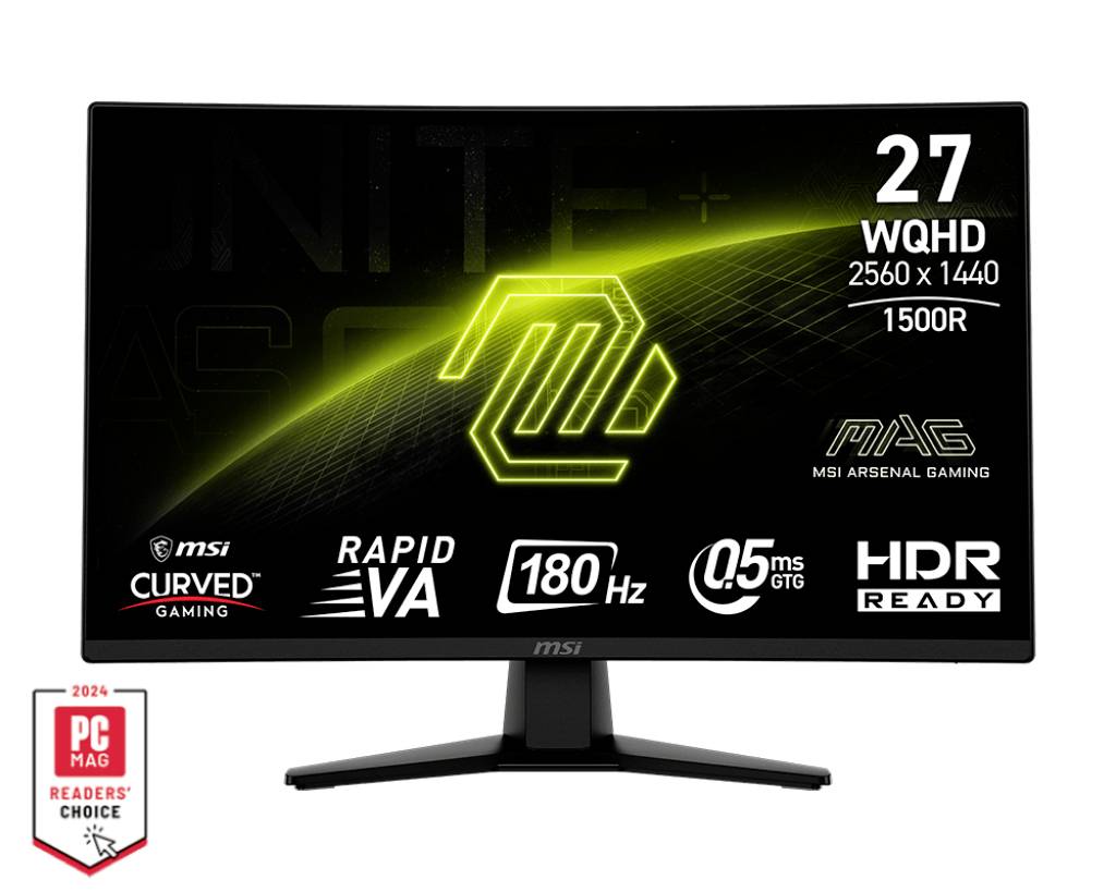 Herní monitor MSI s úhlopříčkou 27 palců, rozlišením WQHD (2560 x 1440), obnovovací frekvencí 180 Hz a dobou odezvy 0,5 ms.
