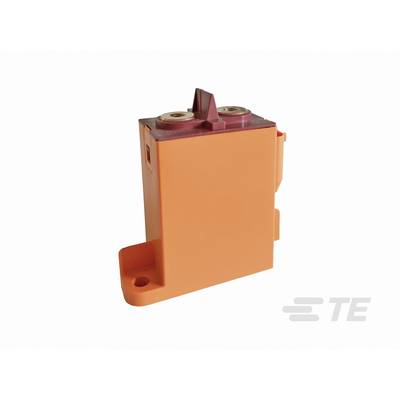 Oranžový elektrický spínač nebo relé se dvěma svorkami, po straně označený logem 'TE'.