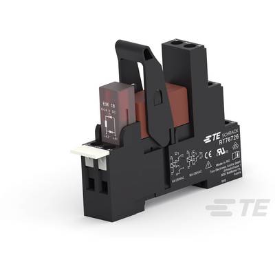 Relé s nápisem 'TE SCHRACK RT78726' umístěné na černé montážní základně.