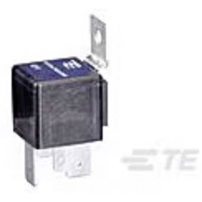 Černé elektrické relé s kovovými svorkami používané v elektronických obvodech.