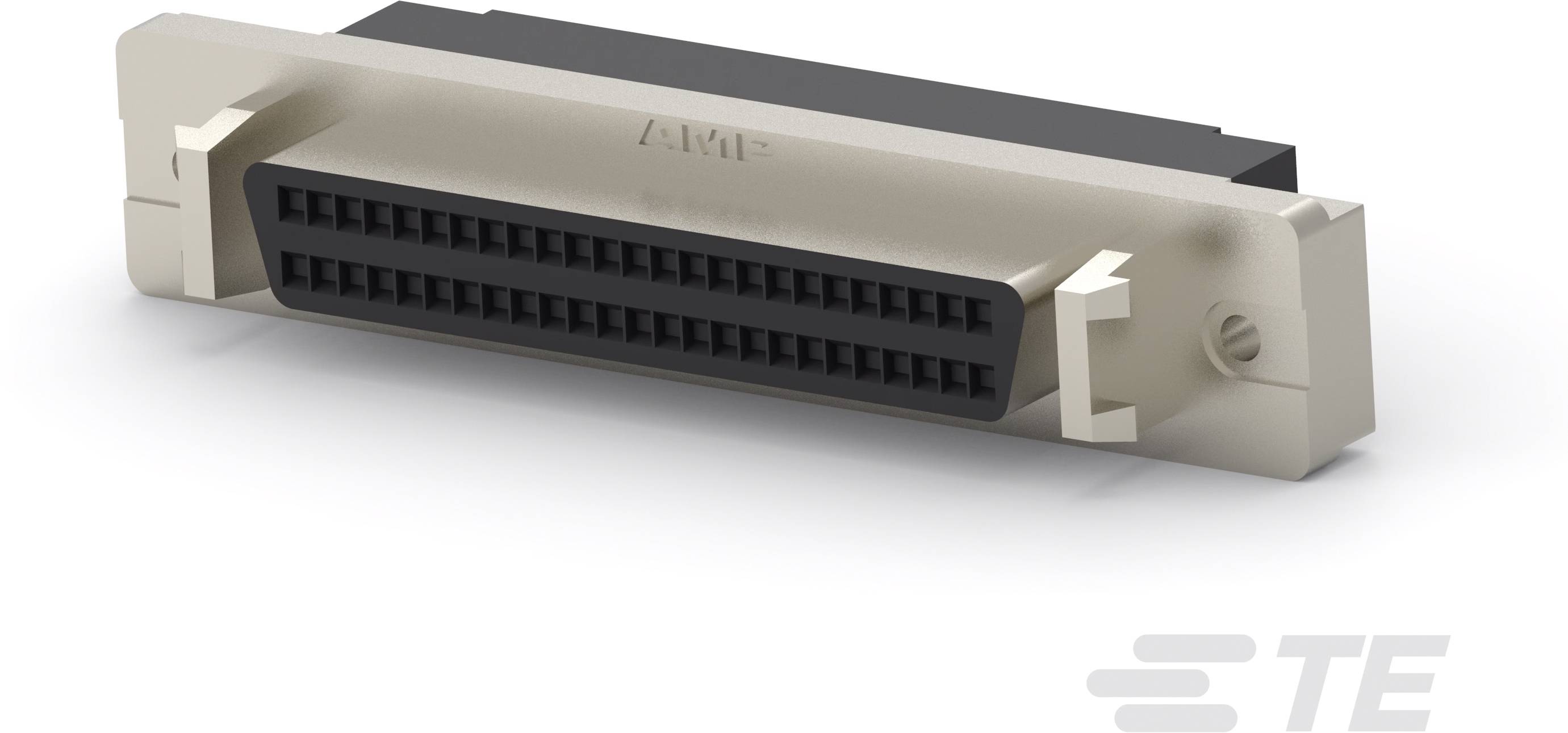 Obdélníkový konektor s několika kolíky ve dvou řadách, pravděpodobně součást elektronického zařízení pro přenos dat.