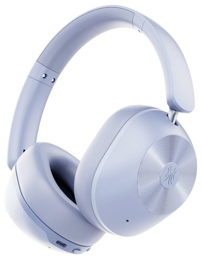Sluchátka v jasně modré barvě, uzavřená over-ear konstrukce, s polstrovaným obloukem a měkkými náušníky, moderní a stylový design.
