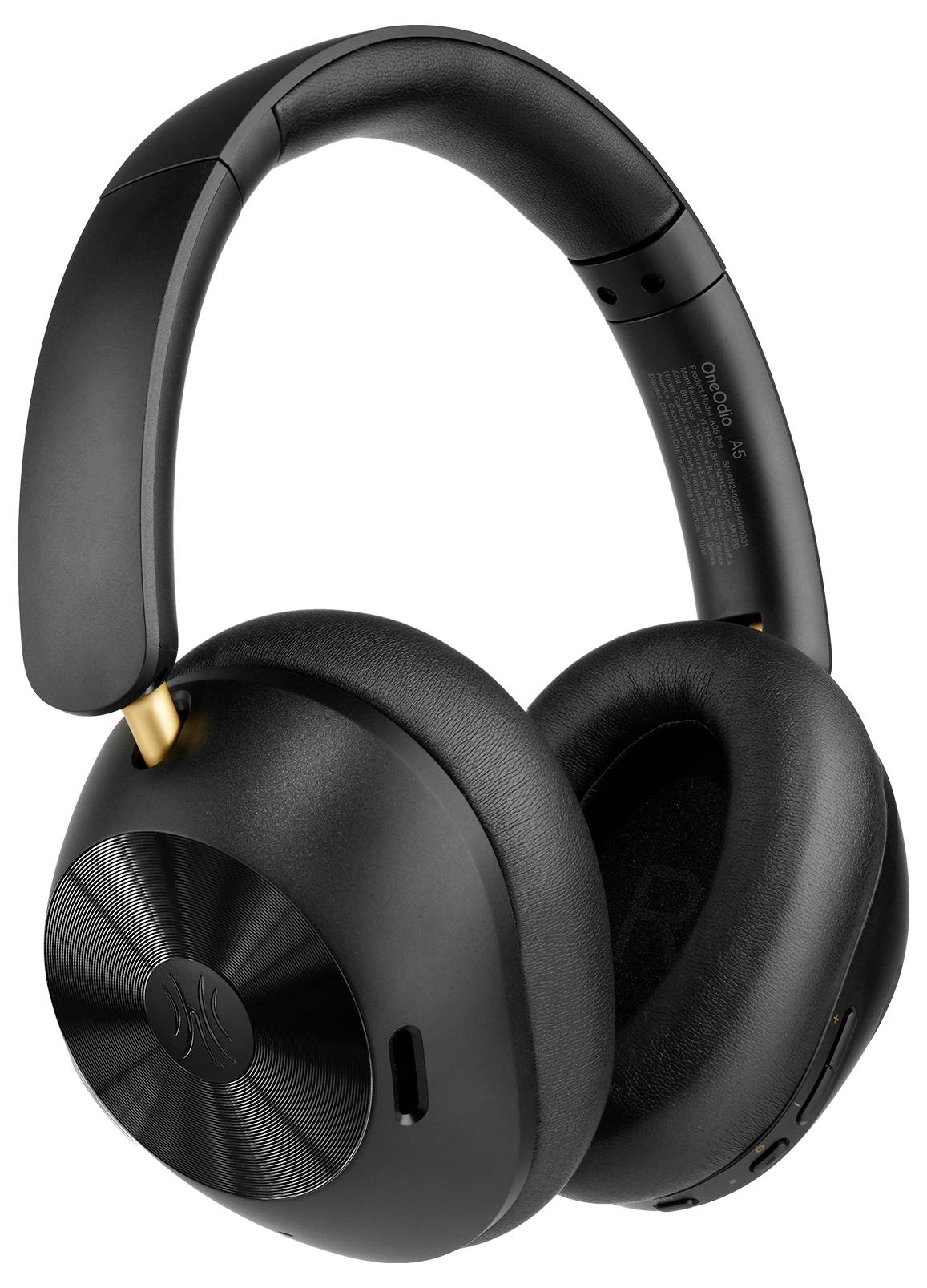 Černá bezdrátová sluchátka Over-Ear s měkkými ušními polštářky a polstrovaným hlavovým mostem. Mají moderní design.