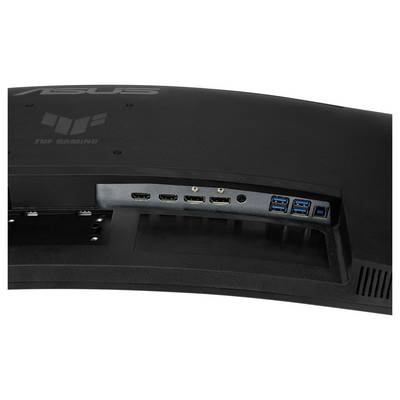 Zadní strana monitoru se čtyřmi HDMI porty a čtyřmi USB porty. Logo značky 'TUF Gaming' viditelné vlevo nahoře.