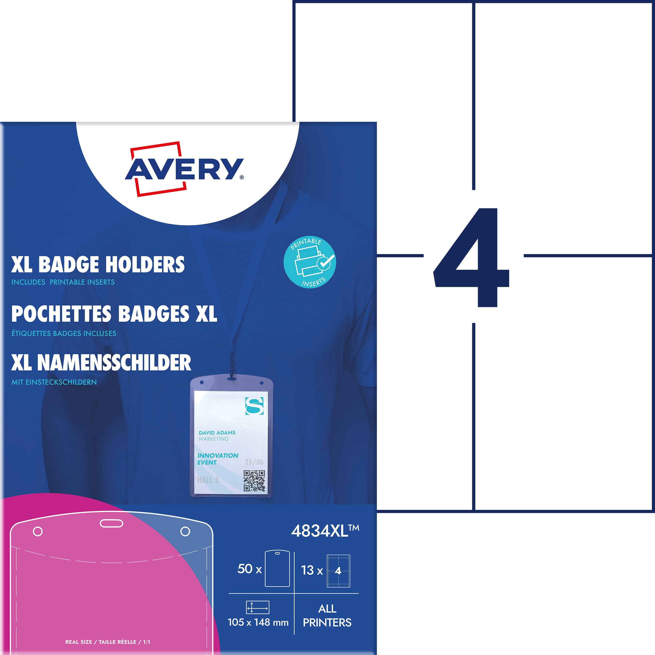 Avery-Zweckform 4834XL zásuvný štítek se jménem (š x v) 148 mm x 105 mm 50 ks-1