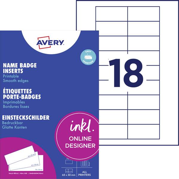 Avery-Zweckform DPC6530A-10 zásuvný štítek se jménem 65 mm x 30 mm  bílá