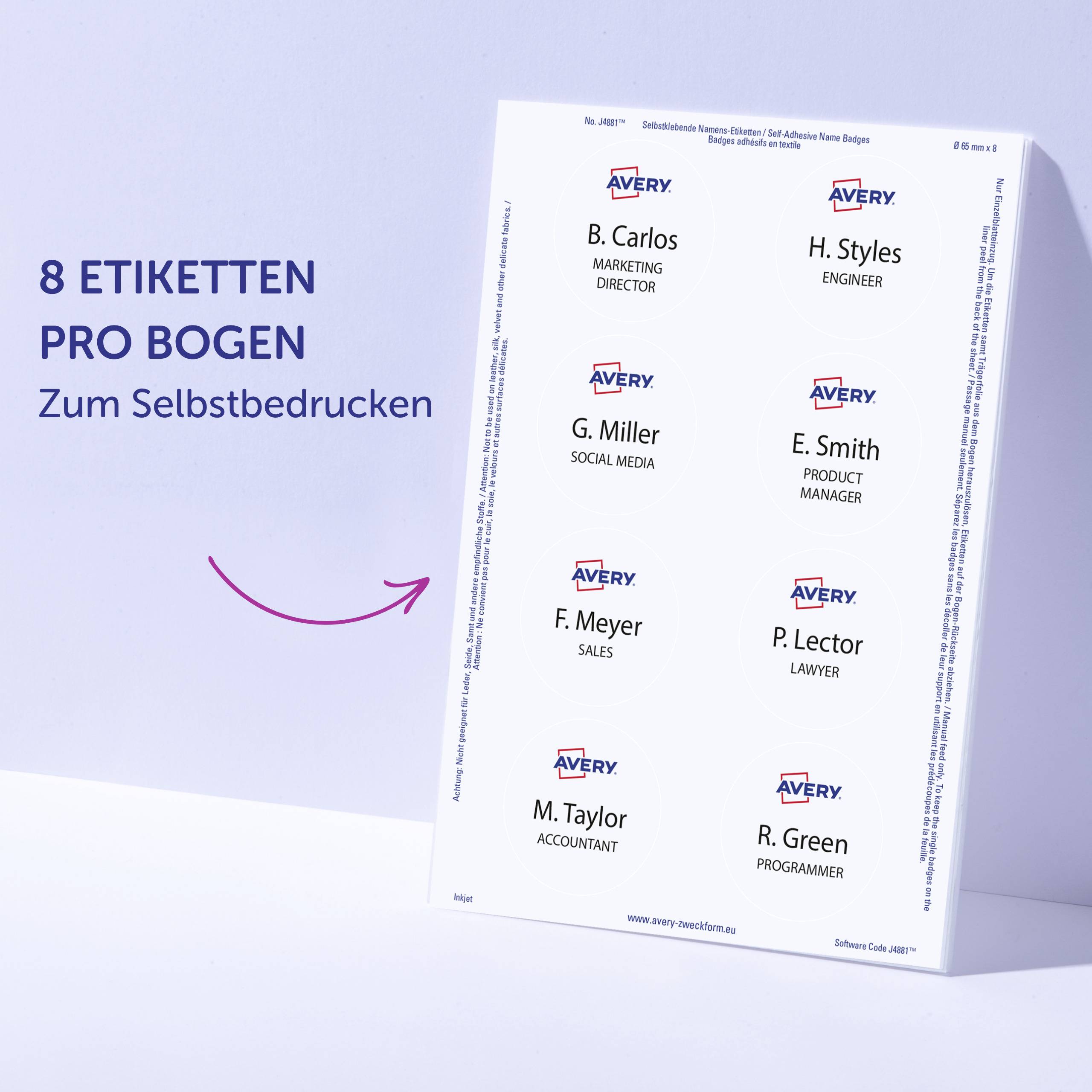 Avery-Zweckform J4881-20 štítek se jménem Kennzeichnungsetiketten (š x v) 65 mm x 65 mm 160 ks-11