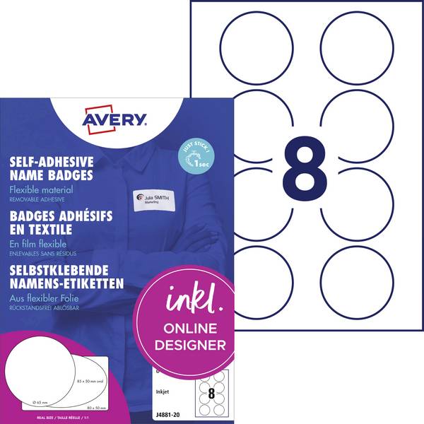 Avery-Zweckform J4881-20 štítek se jménem Kennzeichnungsetiketten (š x v) 65 mm x 65 mm   160 ks