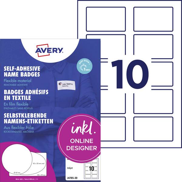 Avery-Zweckform J4785-20 štítek se jménem Kennzeichnungsetiketten (š x v) 80 mm x 50 mm   200 ks