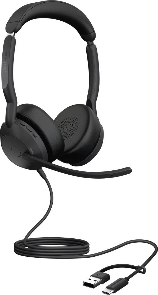 Jabra Evolve2 50  Headset otevřená (On Ear) kabelová, Bluetooth® stereo černá Redukce šumu mikrofonu, Potlačení hluku headset, Vypnutí zvuku mikrofonu, regulace hlasitosti telefon