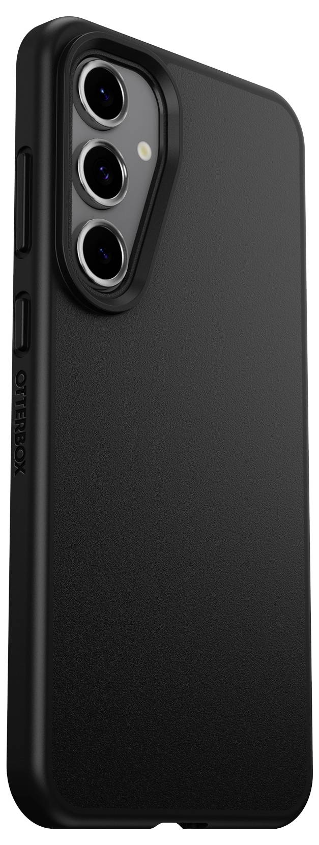 Černý obal na smartphone od OtterBoxu s trojitým výřezem pro fotoaparát v levém horním rohu.