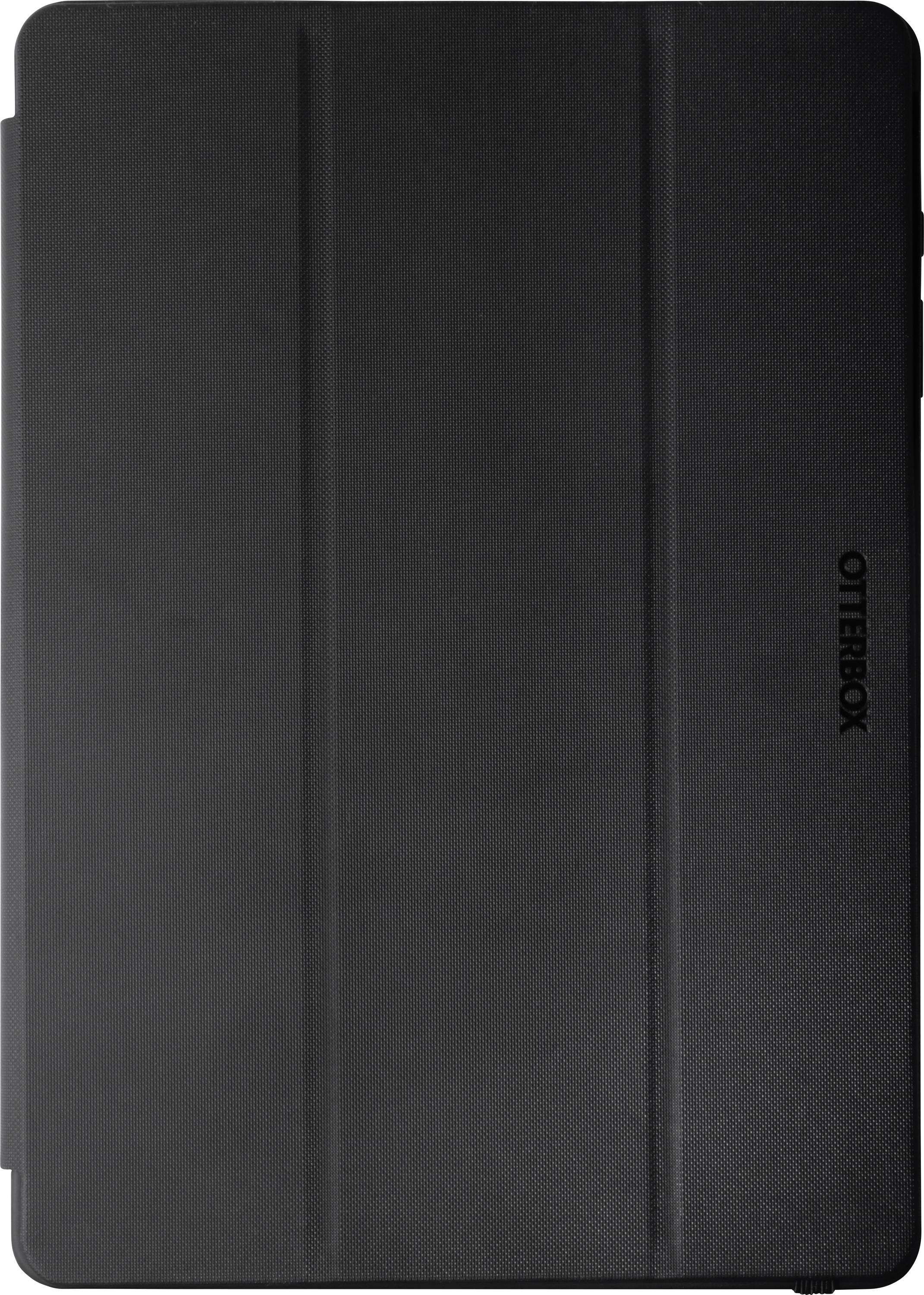 Černý ochranný kryt na tablet s nápisem 'OtterBox' na pravé straně.