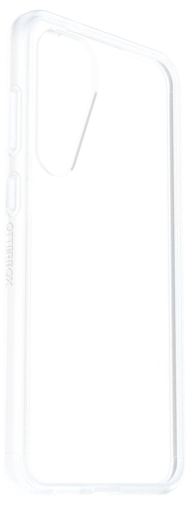 Průhledný mobilní kryt s výřezy pro fotoaparát a tlačítka, vhodný pro smartphone.