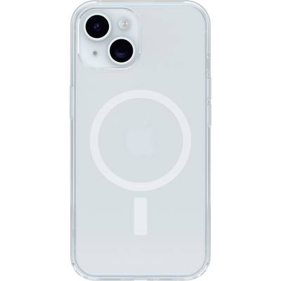 Průhledný obal na smartphone s kruhovým magnetickým prstencem a výřezem pro logo na zadní straně, kompatibilní s Apple iPhone.