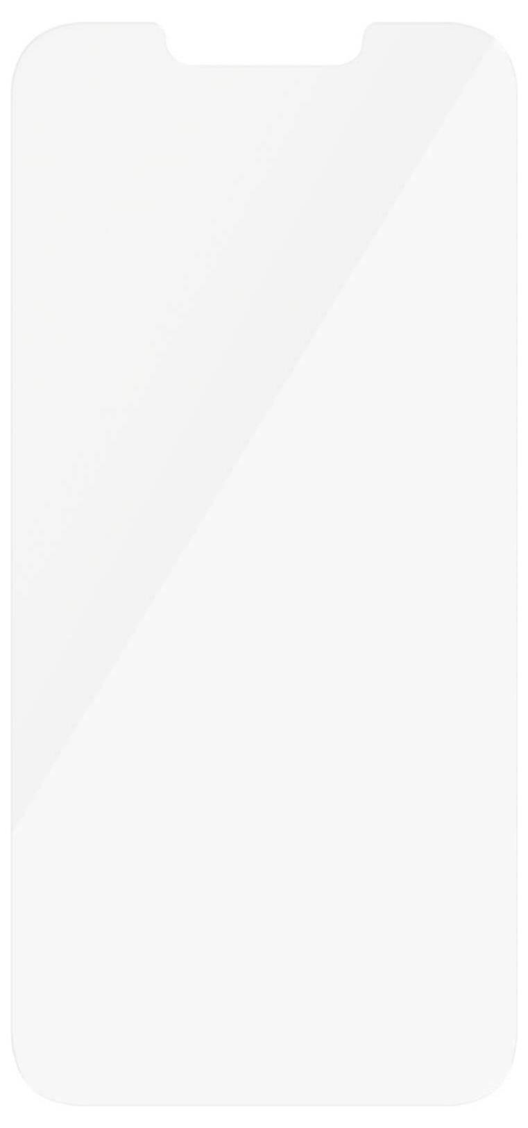 Transparentní ochranné sklo pro displej smartphonu, které zobrazuje obdélníkový tvar se zaoblenými rohy.