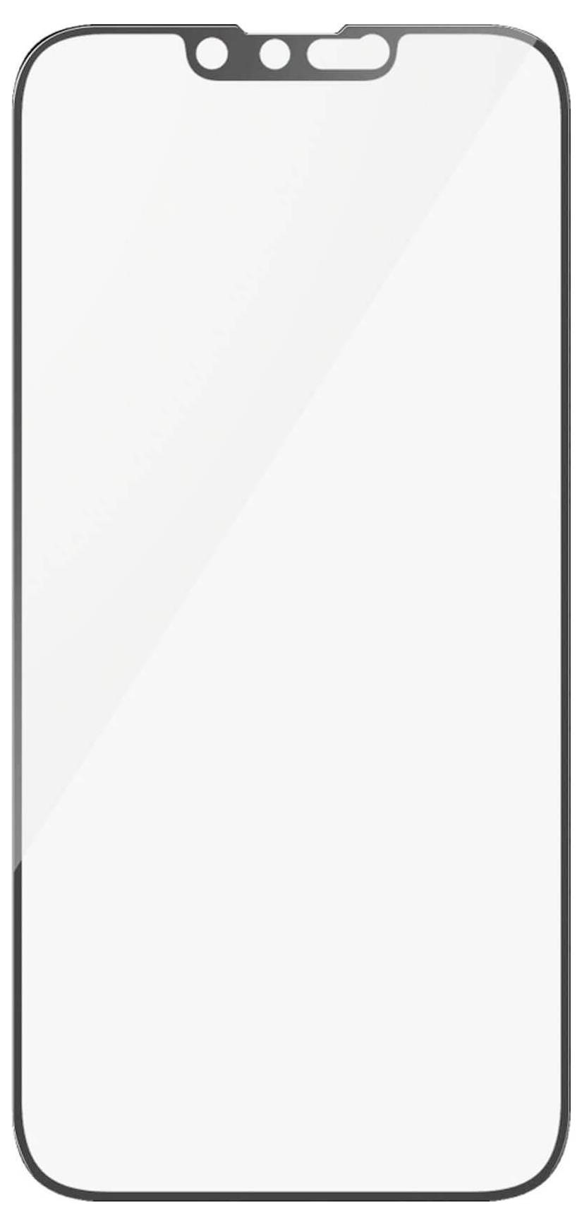 Smartphone s obdélníkovým displejem a úzkou lištou, výřezy pro kameru a senzory umístěné uprostřed horní hrany.