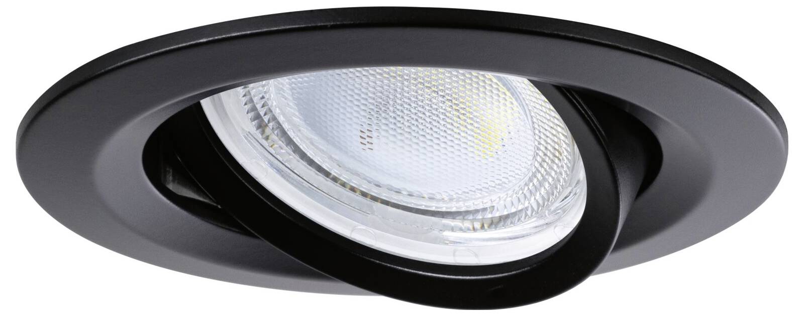 Černý LED podhledový reflektor s nastavitelným rámečkem. Ideální pro cílené osvětlení v moderních interiérech.