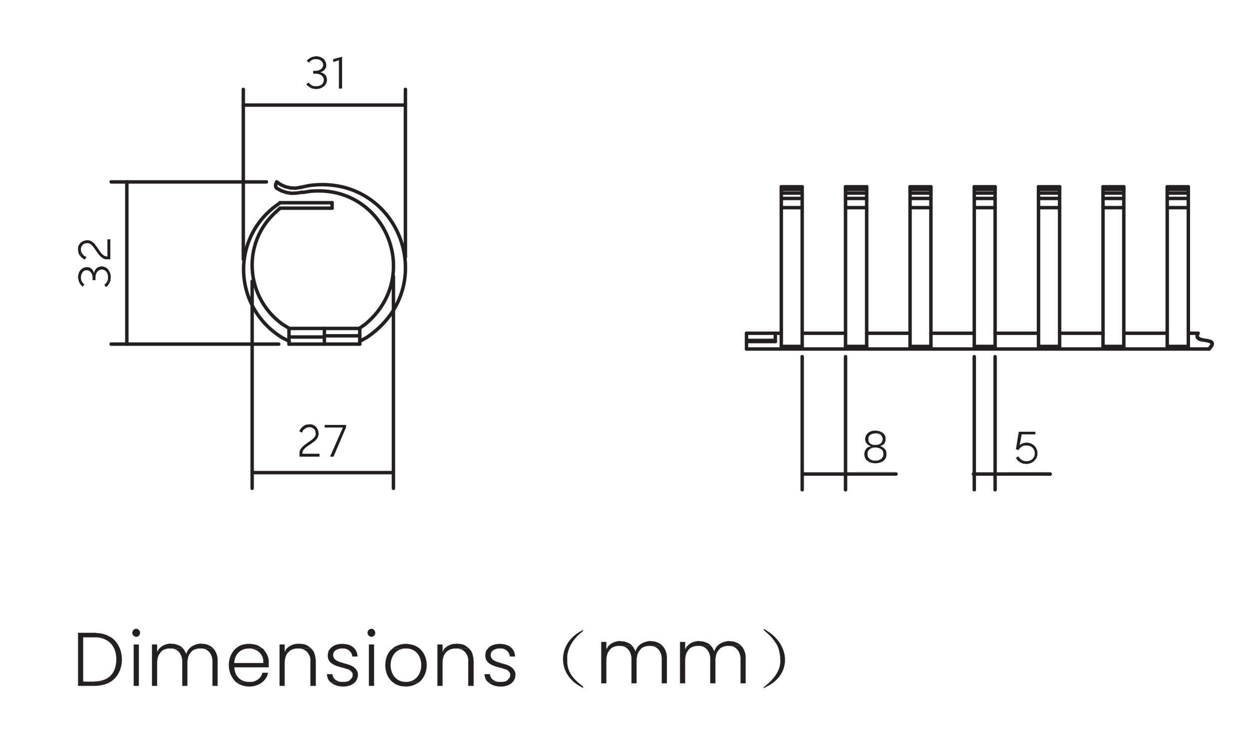 Výkres rozměrů válce: průměr 31 mm, výška 32 mm. Boční pohled ukazuje šířku 8 mm a 5 mm ve svislých úsecích.