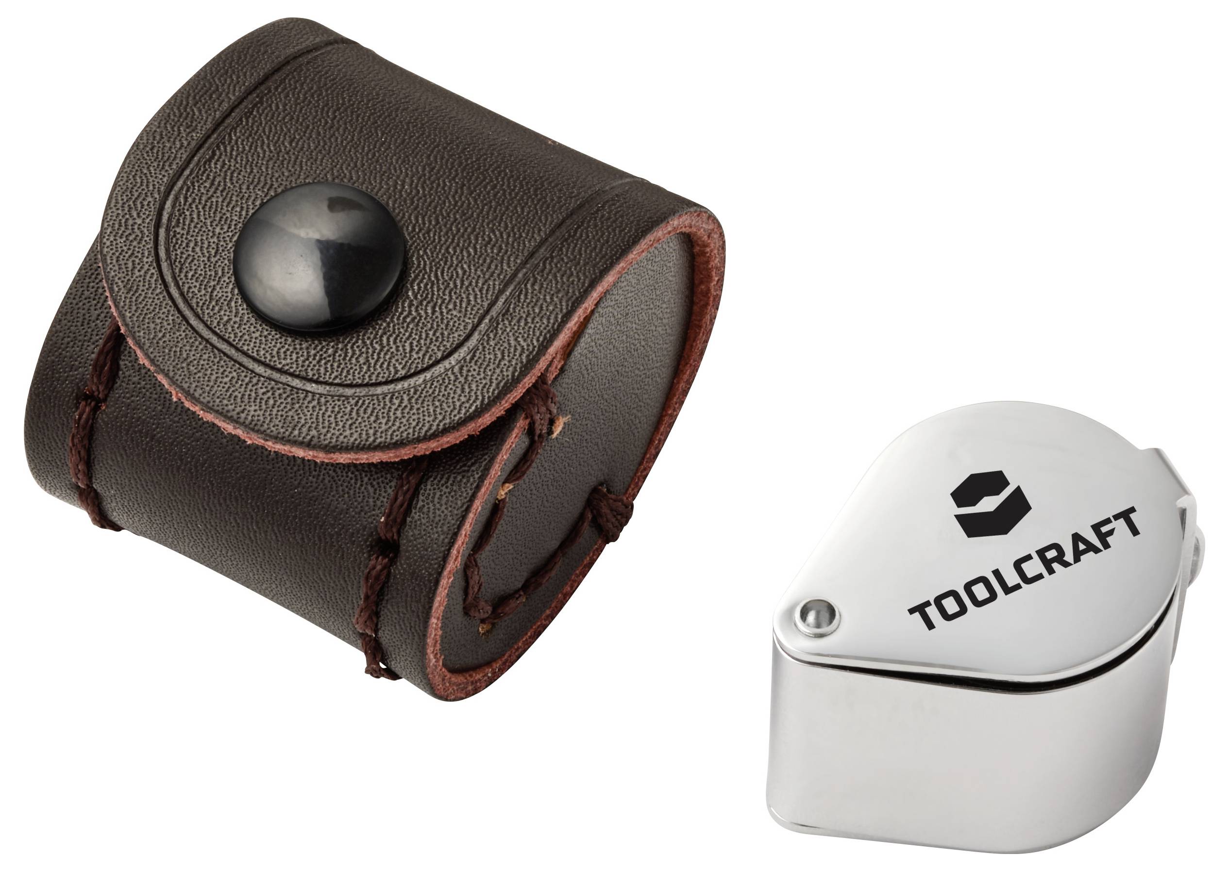 Kožené pouzdro se snapovacím knoflíkem a stříbrným zařízením TOOLCRAFT.