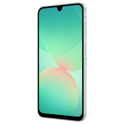 Moderní smartphone s bezrámečkovým displejem, jemným barevným přechodem v zeleno-růžových tónech na obrazovce, po straně viditelné tlačítka.