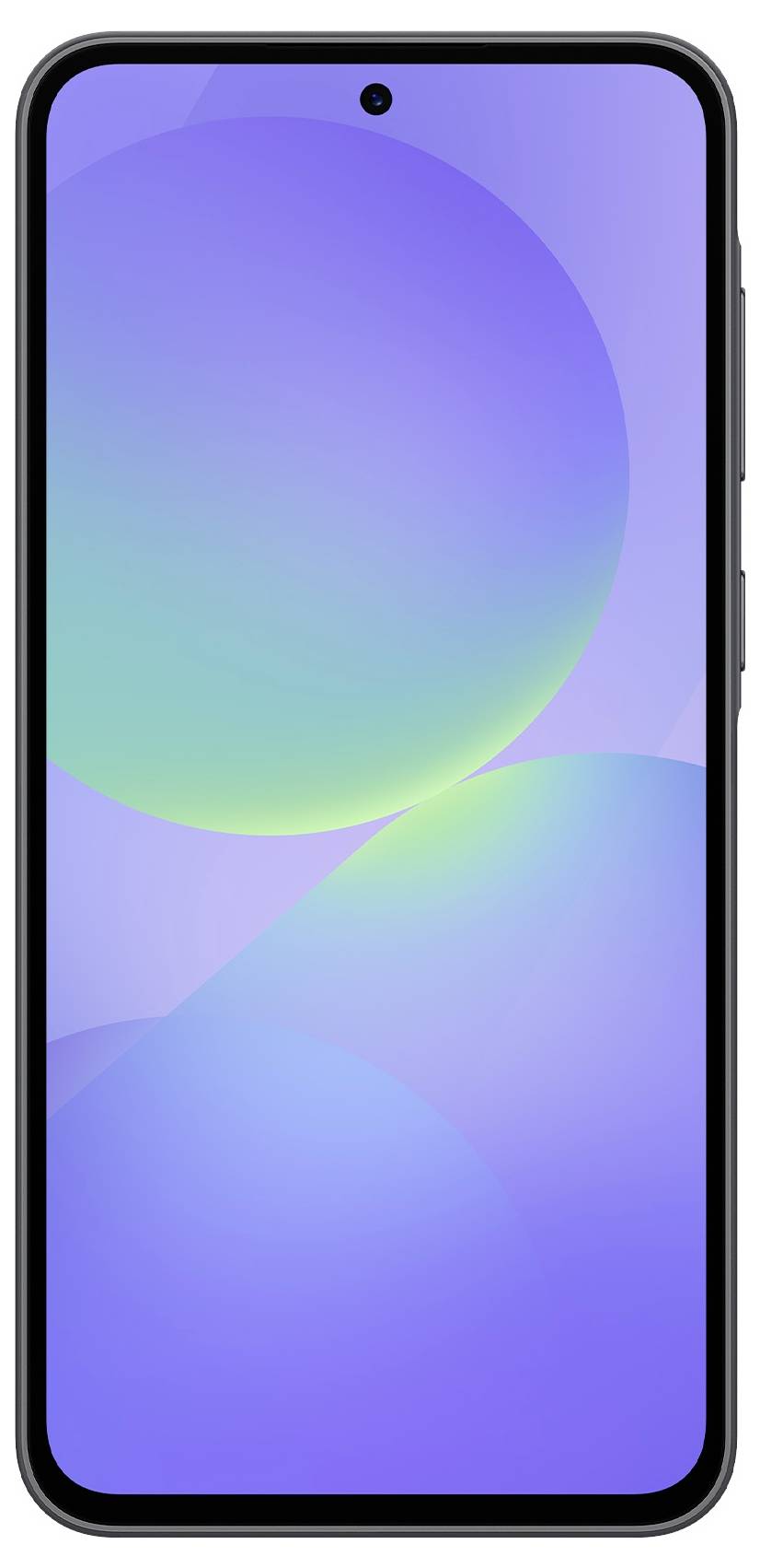 Moderní smartphone s černým rámečkem, jehož displej zobrazuje modrozelený abstraktní vzor.